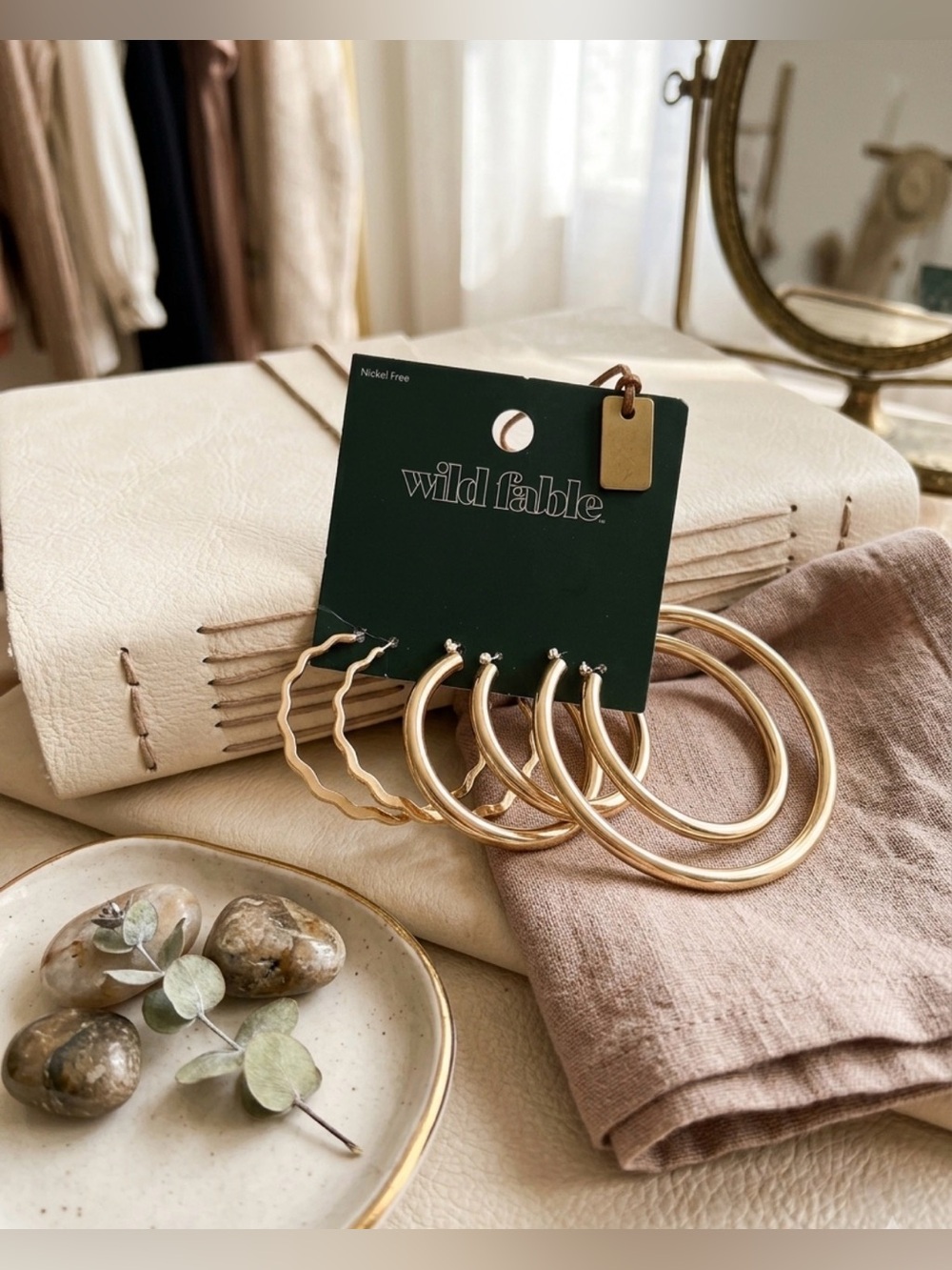 wild fable Gold Hoop Earring Set - 3 Pairs - Picture 2 of 2